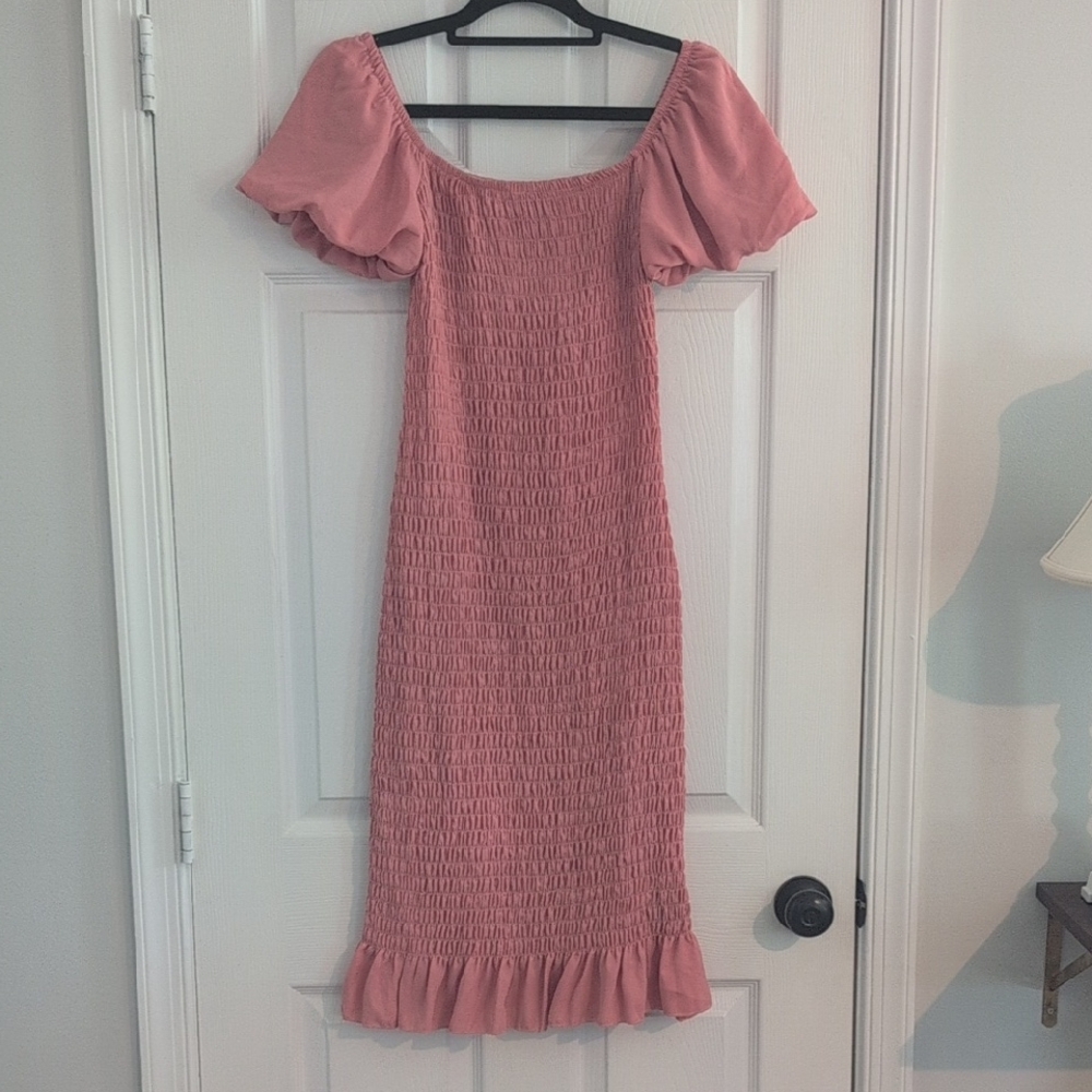 Trixxi Blush Pink Smocked Midi Dress
